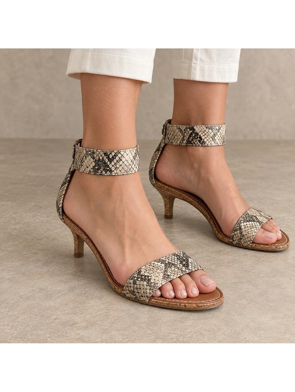 Vince Camuto Olinsa Sandals Women 7M Snake Print Metallic Kitten Heel Ankle